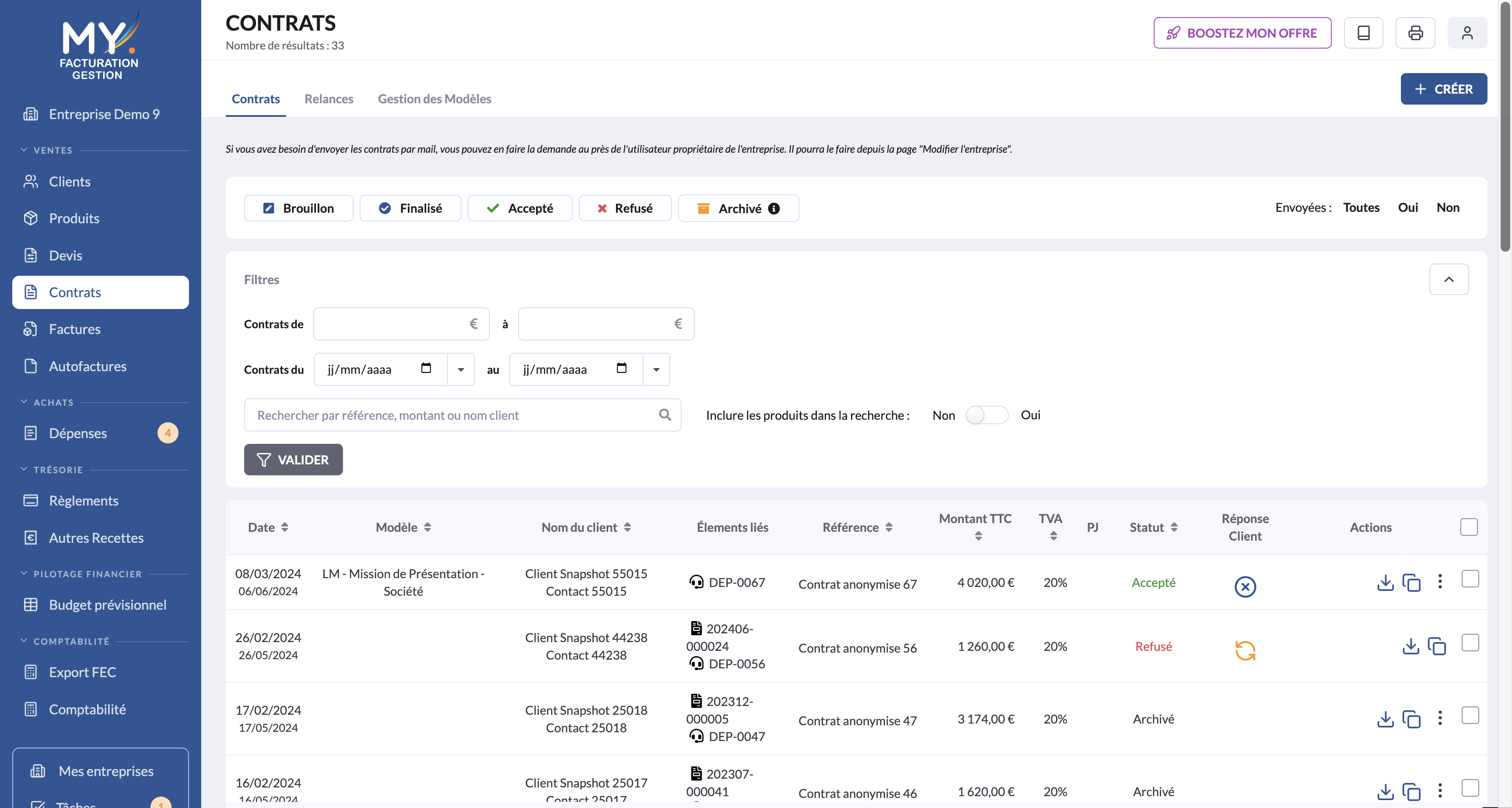 Module Contrats - capture d ecran 1