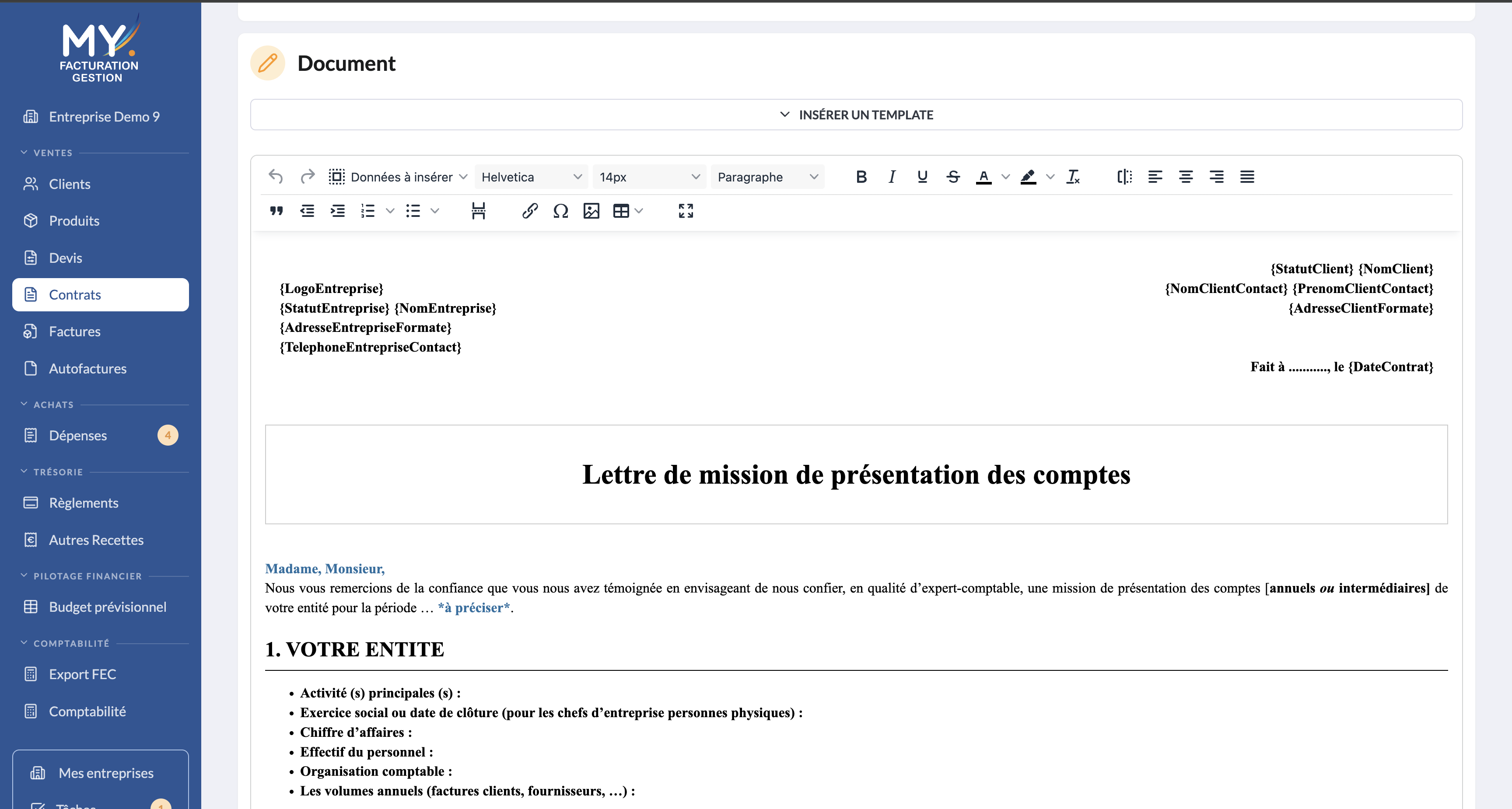 Module Contrats - capture d ecran 2