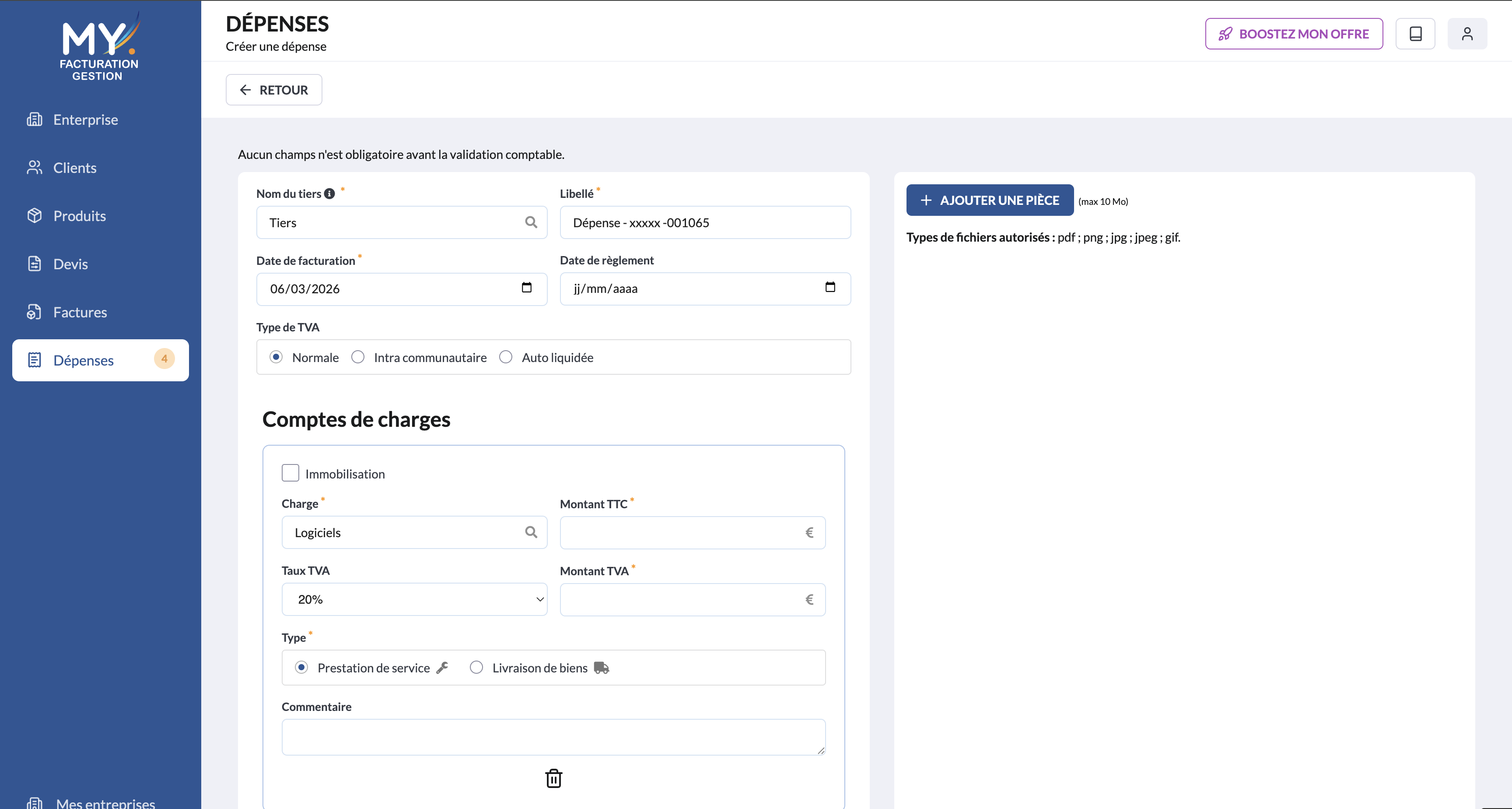 Module Dépenses — capture d’écran 2