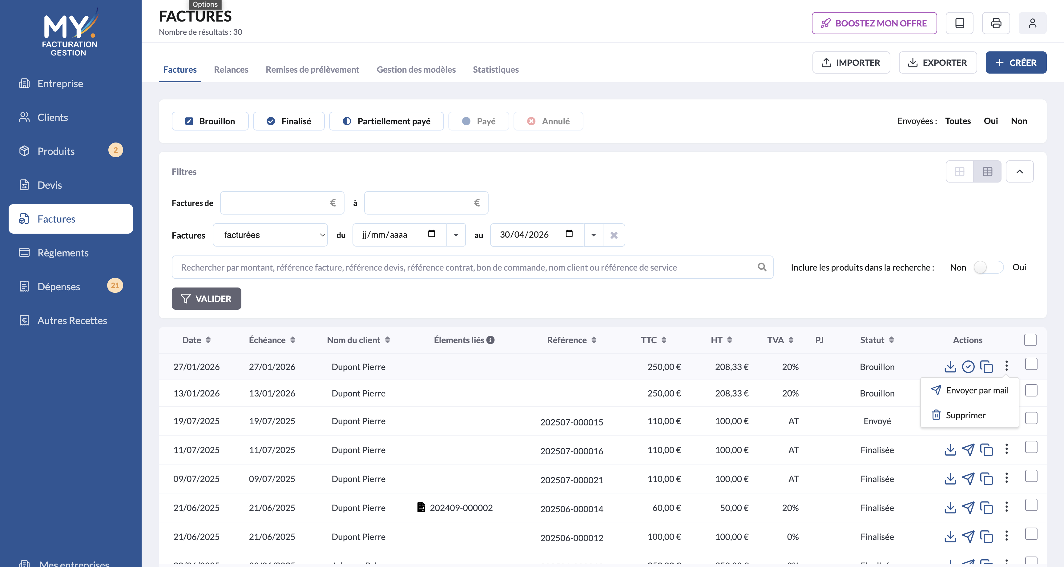 Module Actions simplifiées — capture d’écran 1
